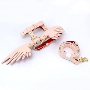 Angel Wing Pet Harness & Leather Leash Set - Dogs & Cats- White/Pink/Navy/Beige